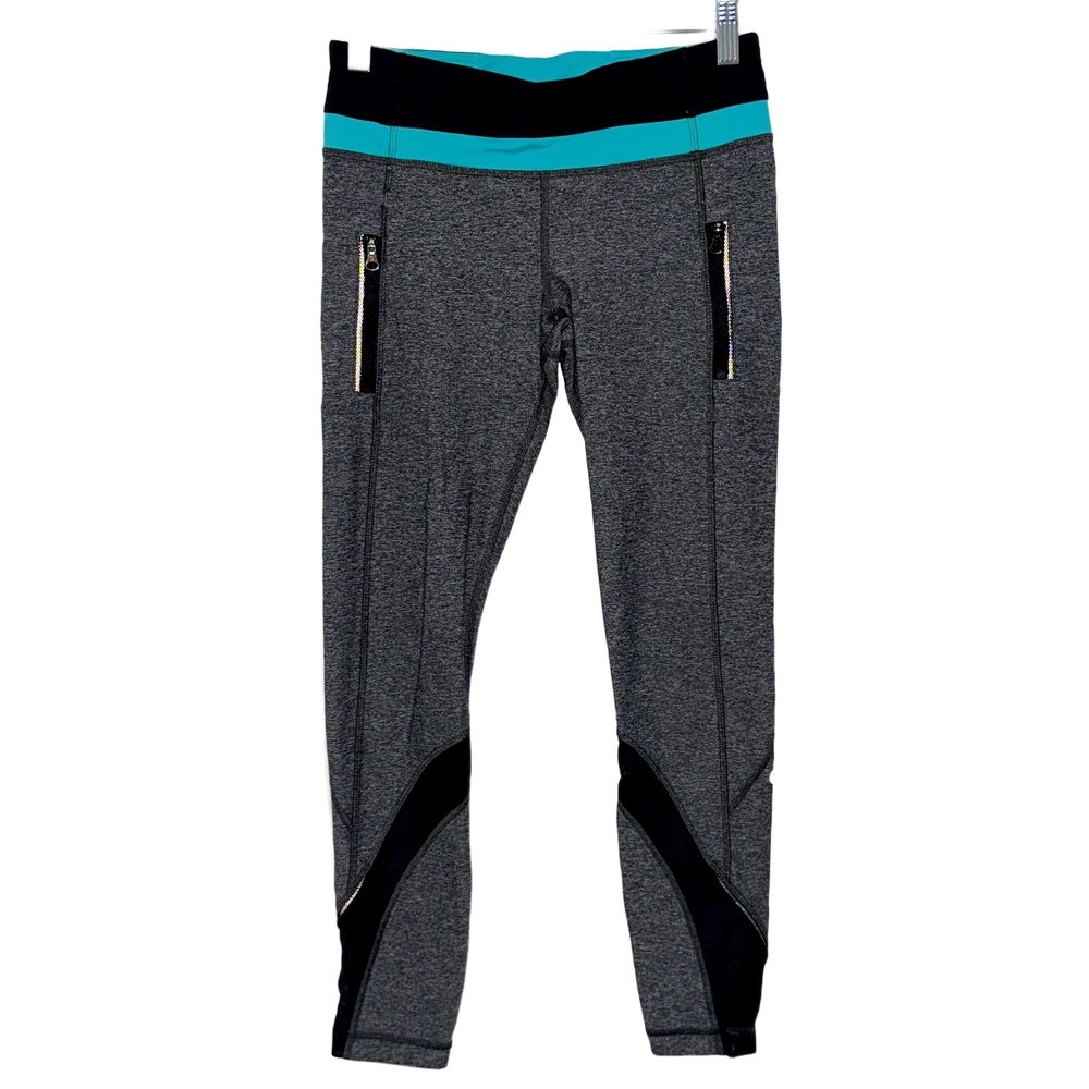 Lululemon Inspire Tight II Leggings Heather Gray Black Blue Mesh Pants Size 6